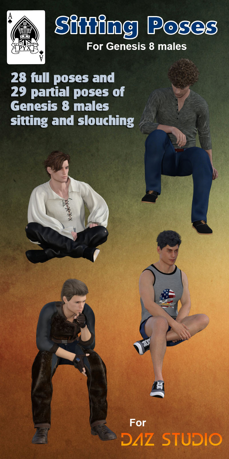 Sitting Poses For Genesis 8 Males